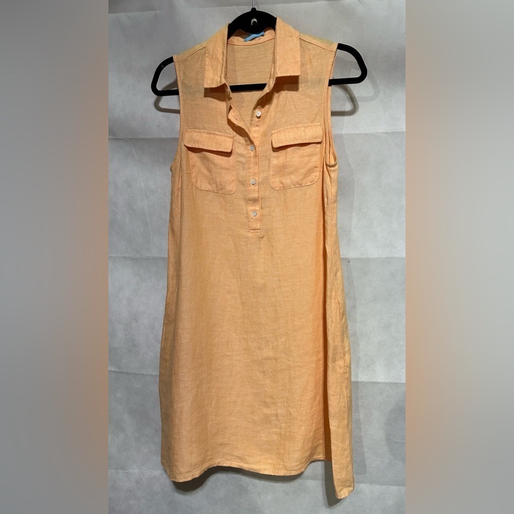 J. McLaughlin Womens XS Orange Linen Aberdeen Sleeveless Dress Collared Pockets